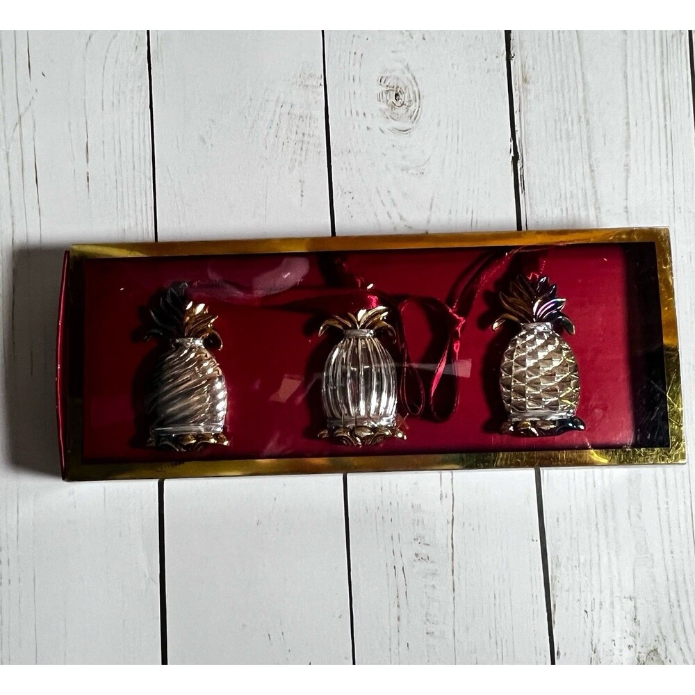 Lenox Colonial Williamsburg Silverplated Pineapple Ornaments Box of 3 Christmas